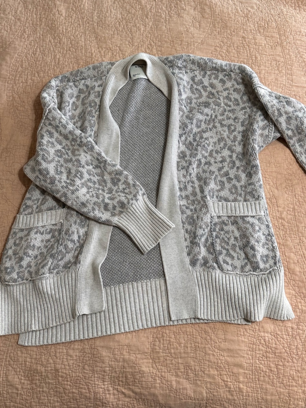 Abercrombie & Fitch Neutral Leopard-Print Open Cardigan, Sz Large